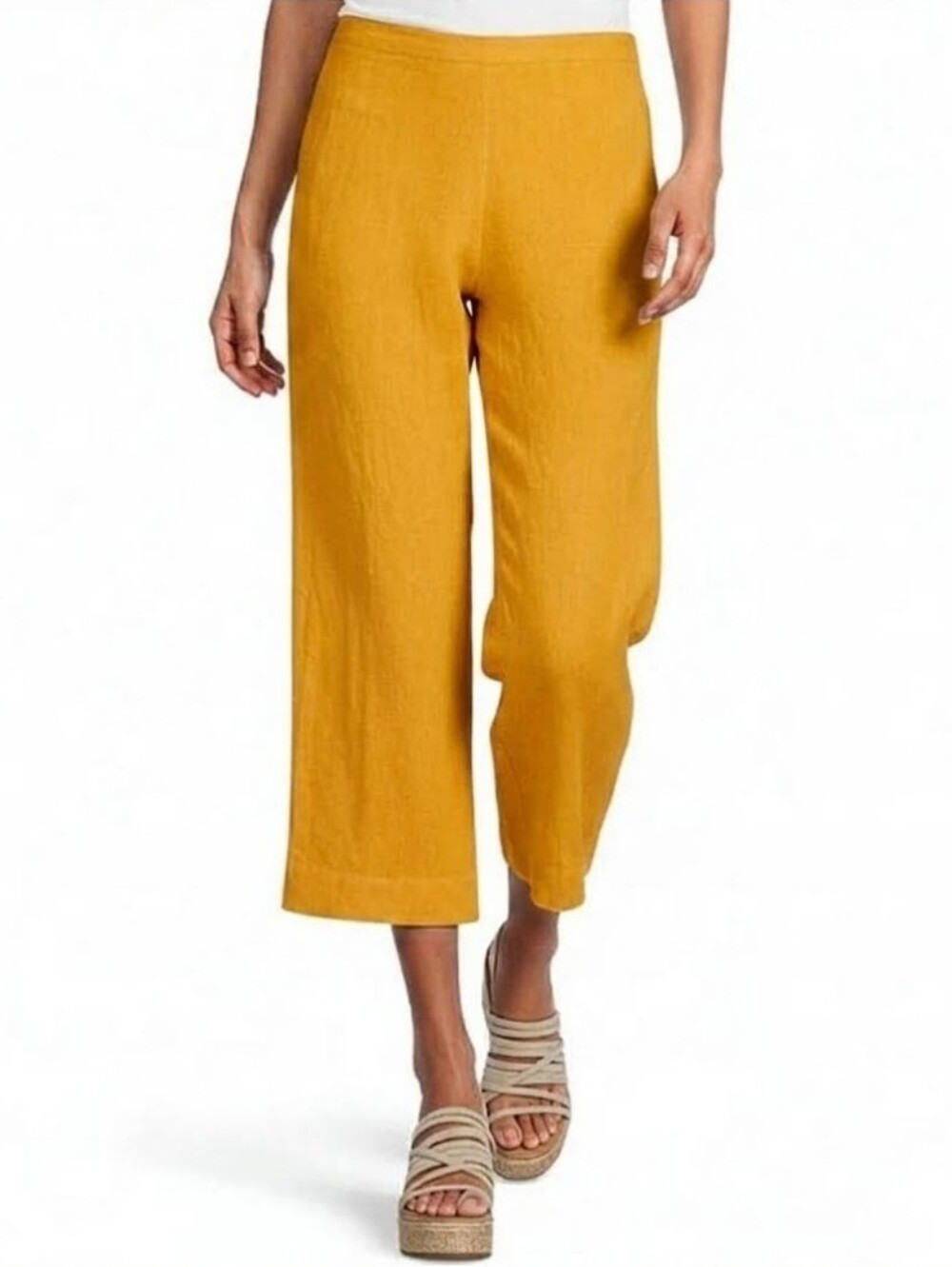 Bryn Walker Light Linen Flat Front Slim Leg Crop Pants Ambrosia M